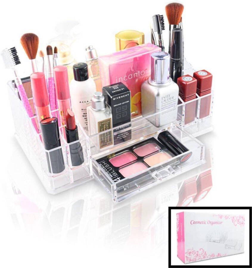 Decopatent XL Make up Organizer met 16 Vakken & 1 Lade Makeup Organizer Transparant Sieraden Make-up Cosmetica Opbergdoos