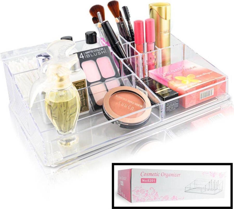 Decopatent XLL Make up Organizer met 9 Vakken Makeup Organizer Transparant Sieraden Make-up Cosmetica Tafel Opbergdoos