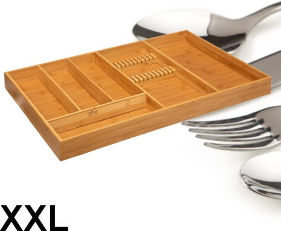 Decopatent XXL Bamboe Bestekbak 6 Vaks + Messenblok voor 11 Messen Besteklade Bestek Organizer Bestekcassette 58x38x5 Cm