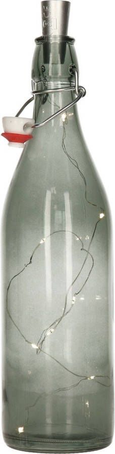 Decoratie fles grijs met kurk verlichting 30 cm glas 1 liter woonaccessoires