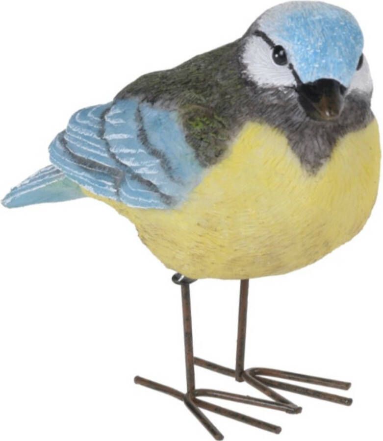 Decoratie Tuinbeeld vogeltje pimpelmees metaal 10 cm Dieren beelden