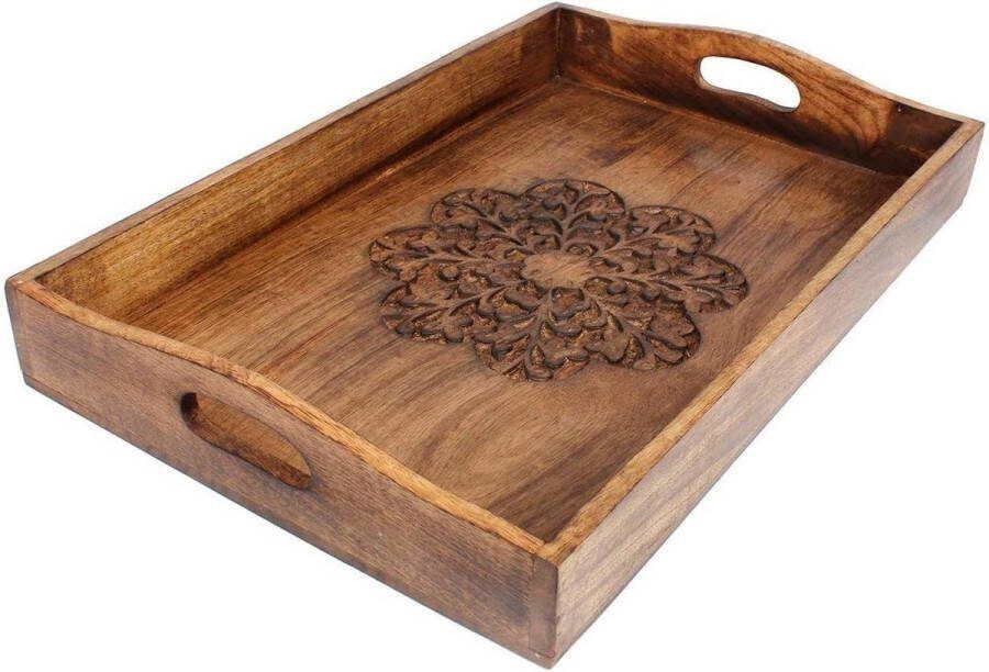 Decoratief houten dienblad snacks en fruit serveerschaal thee dienblad handgesneden bloemendesign thuis en keuken geschenk