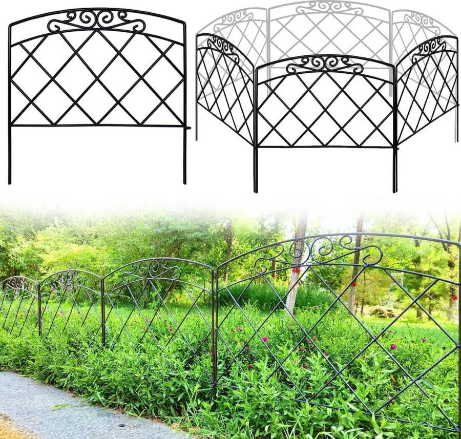 Decoratief metalen tuinhek 24 breed x 24 hoog (5 panelen totale lengte 10 voet) Metalen rand Vouwhek Landschapshek voor bloembedbomen Dierenbarrière