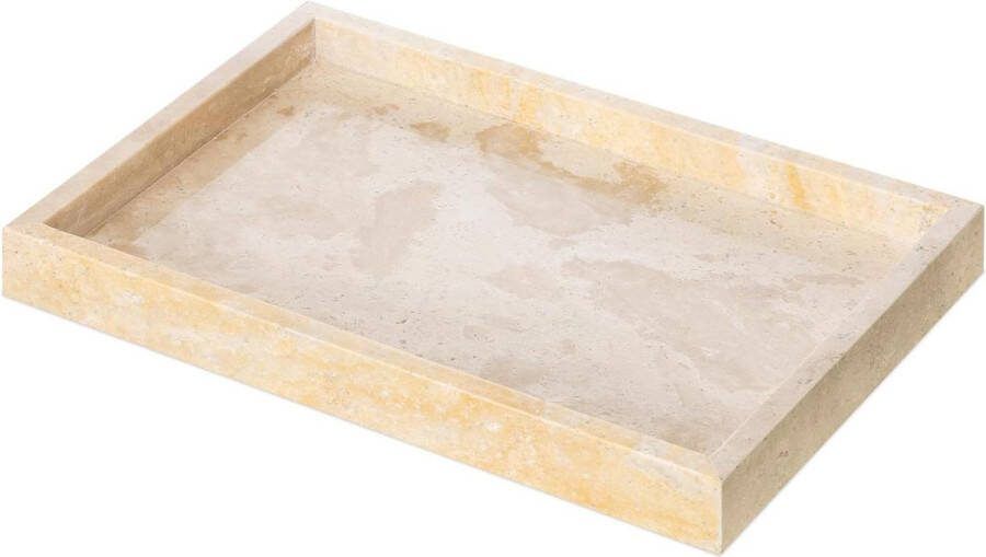 Decoratief natuurstenen dienblad Rechthoekig kaarsenplateau 30 x 20 cm Decoratieve schaal voor badkamer accessoires Stenen plateau Beige Schalen & Presenteerbladen