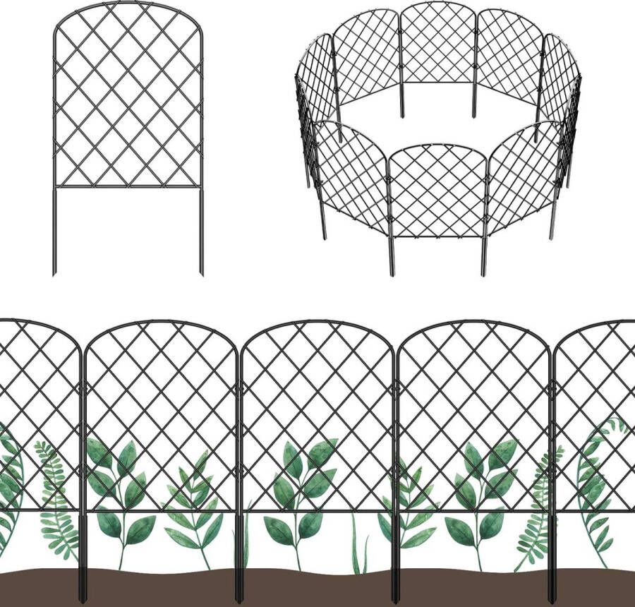 Decoratief tuinhek 10 stuks 10 ft (L) x 24 inch (H) Dierlijke barrière Roestvrij metaal Buiten patio tuin Boogvormig