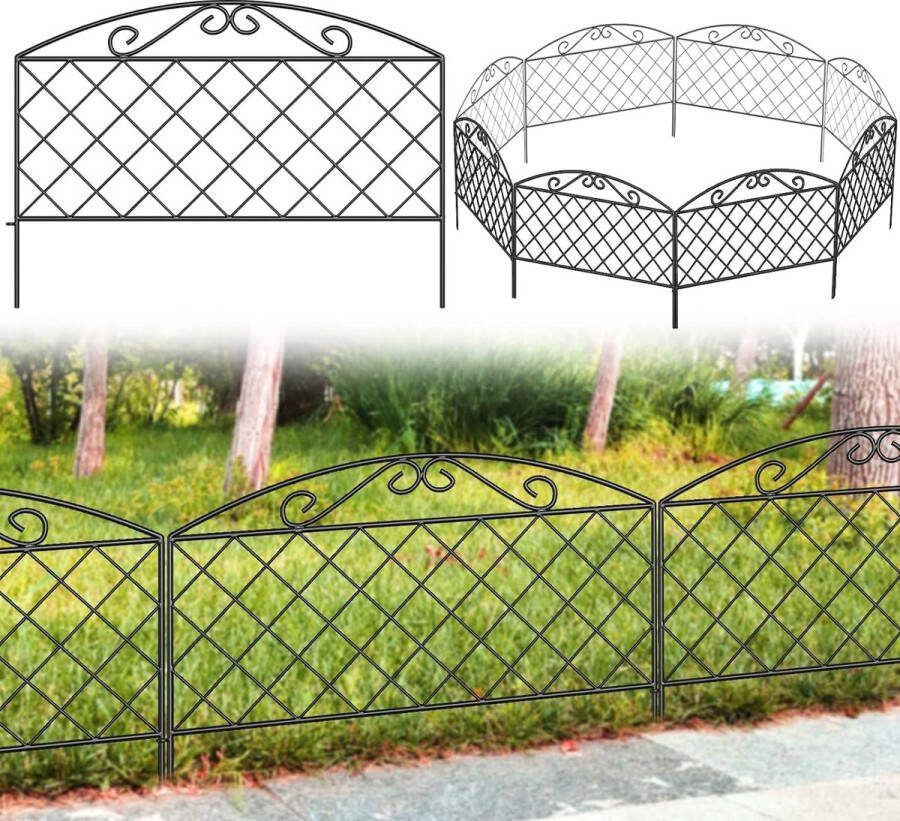 Decoratief tuinhek 44cm (H) x 3m (L) hondenhek dierenbarrière landschapshek buiten roestvrij metaal zonder graven hekwerkrand voor tuin terras bloembed