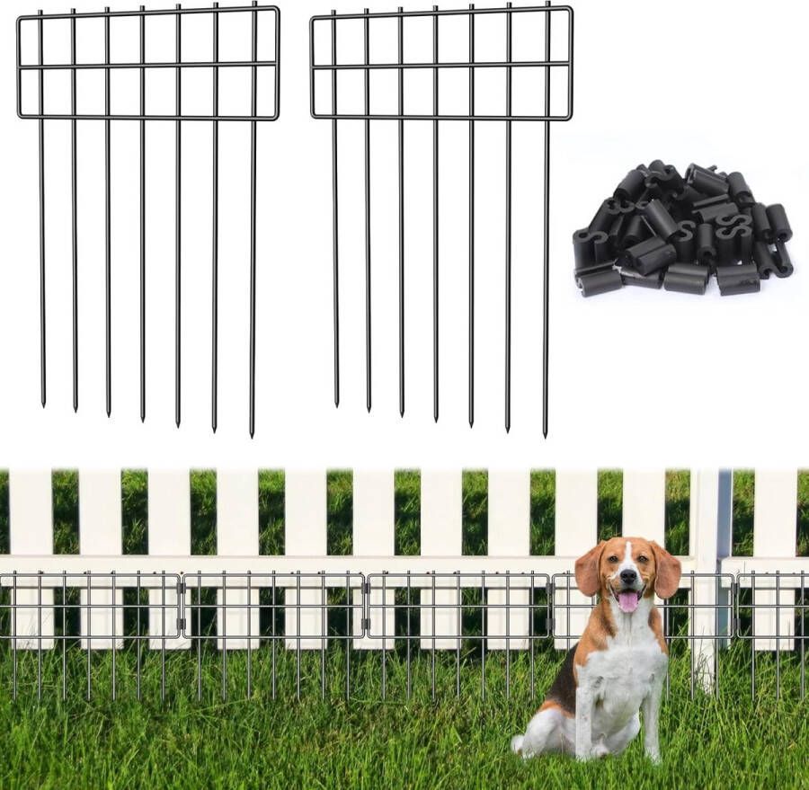 Decoratief tuinhek Dierenbarrière hek Roestvrij Metaaldraad Grondpalen Geen graven Buiten 17(H) x 8 2m Totale lengte 25 stuks