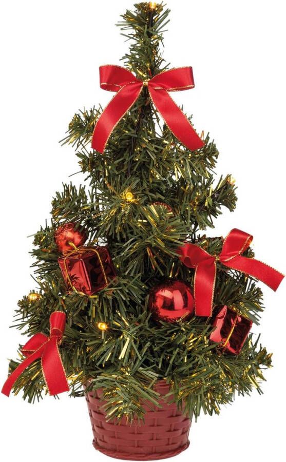 Decoratieve dennenboom met 10 leds warm wit met 6 uur timerfunctie werkt op batterijen voor Kerstmis advent als sfeerlicht kerstboom ca. 35 cm. [Energieklasse A++]