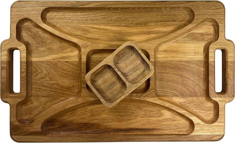 Decoratieve houten rechthoekige serveerschaal met verdeelde vakken en afneembare salsaschaal tapasplateau voor voorgerechten kaas en snacks Charcuteriebord 48 x 24 cm