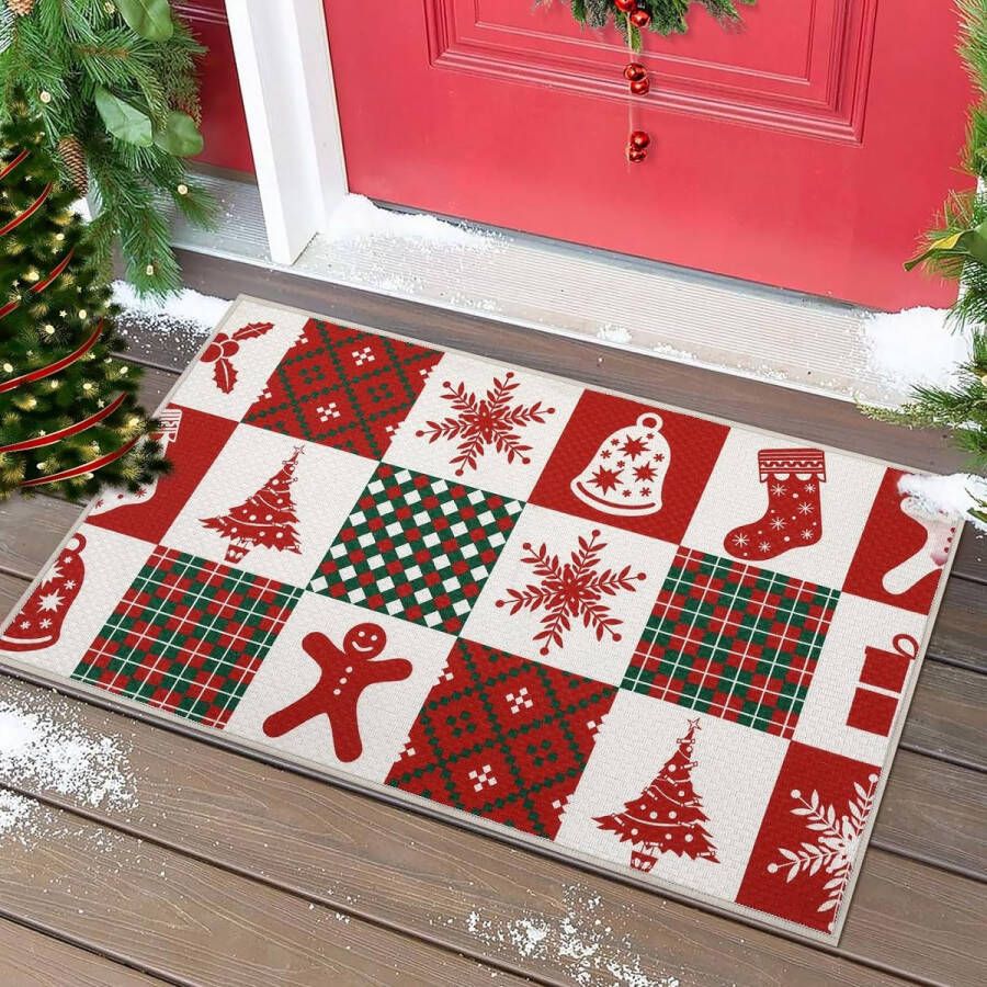 Decoratieve kerstdeurmat antislip en wasbare winterdeurmat met rubberen achterkant deurmat voor binnen en buiten deurmat badkamer vuilvangmat wit 40x80 cm