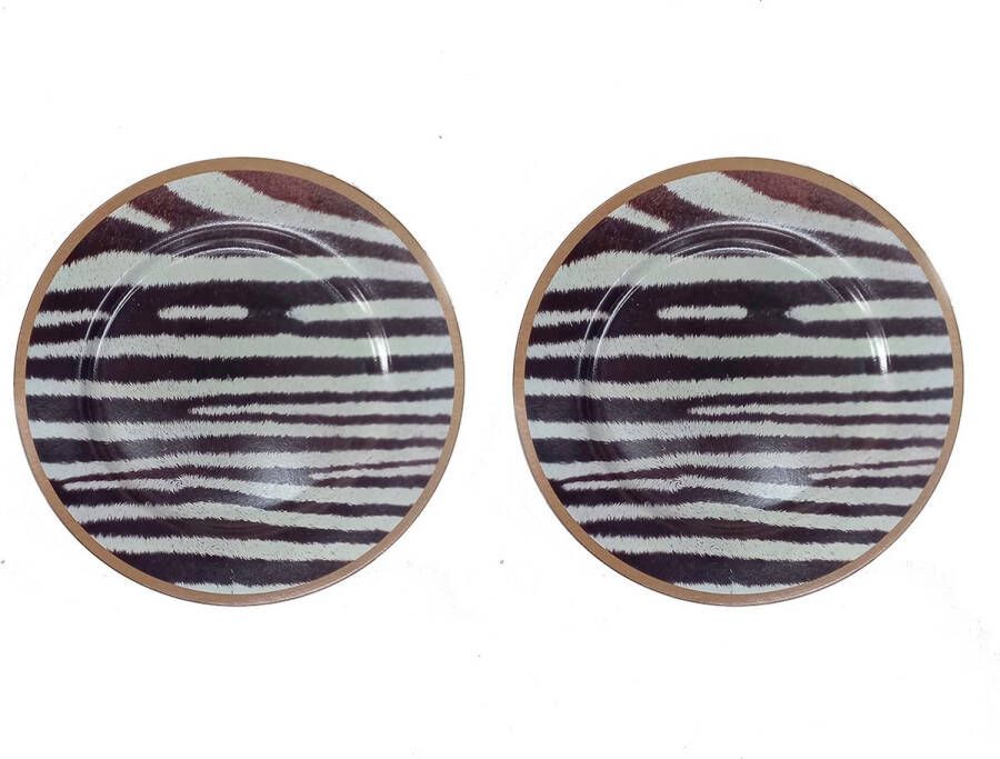 Decoratieve schaal -decoratiebord kaarsenplateau zebra motief diameter 33 cm set van 2 stuks