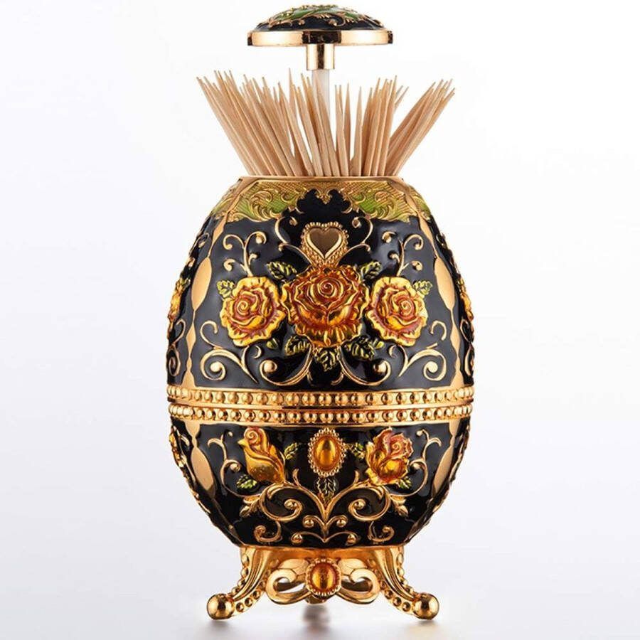 Decoratieve tandenstoker in retrostijl metalen tandenstokerdispenser met hoge bereik en voeten Faberge tandenstokerhouder in eierstijl met flesopener aan de onderkant (zwart)