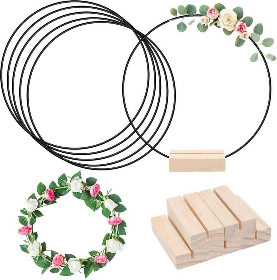 Decoratieve zwart metalen ringen 30 cm set van 6 stuks voor knutselen en ophangen