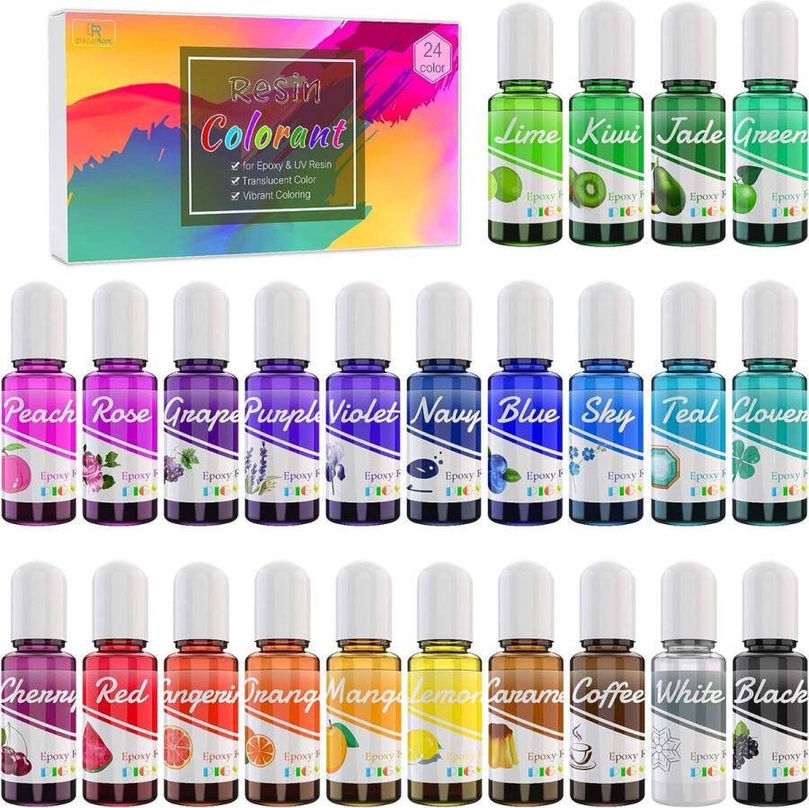 DecorRom Epoxy UV-harspigment 24 kleuren vloeibare epoxyhars kleurstof voor epoxyhars kunst UV-hars doe-het-zelf sieraden maken geconcentreerde epoxykleurstof voor harskleuren tuimelaar verf handwerk