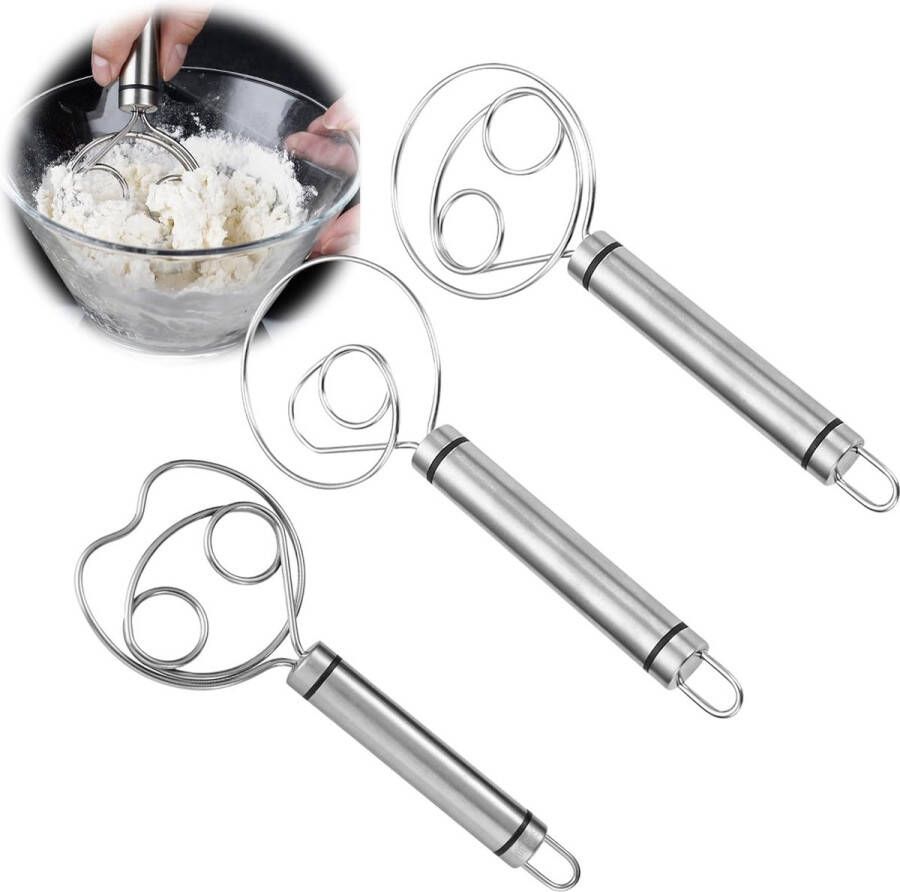 Deeggarde Deense deegbezem 3 stuks roestvrij stalen broodmixer met dubbele gaten garde eierrager mixer voor broodcakebereiding gebak dessert pizzadeeg