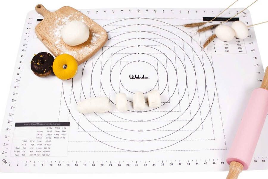 Deegmat siliconen groot XXL 70 x 50 cm bakmat siliconen mat transparant deegonderlegger uitrolmat met meting bakonderlegger werkmat anti-aanbaklaag rolmat