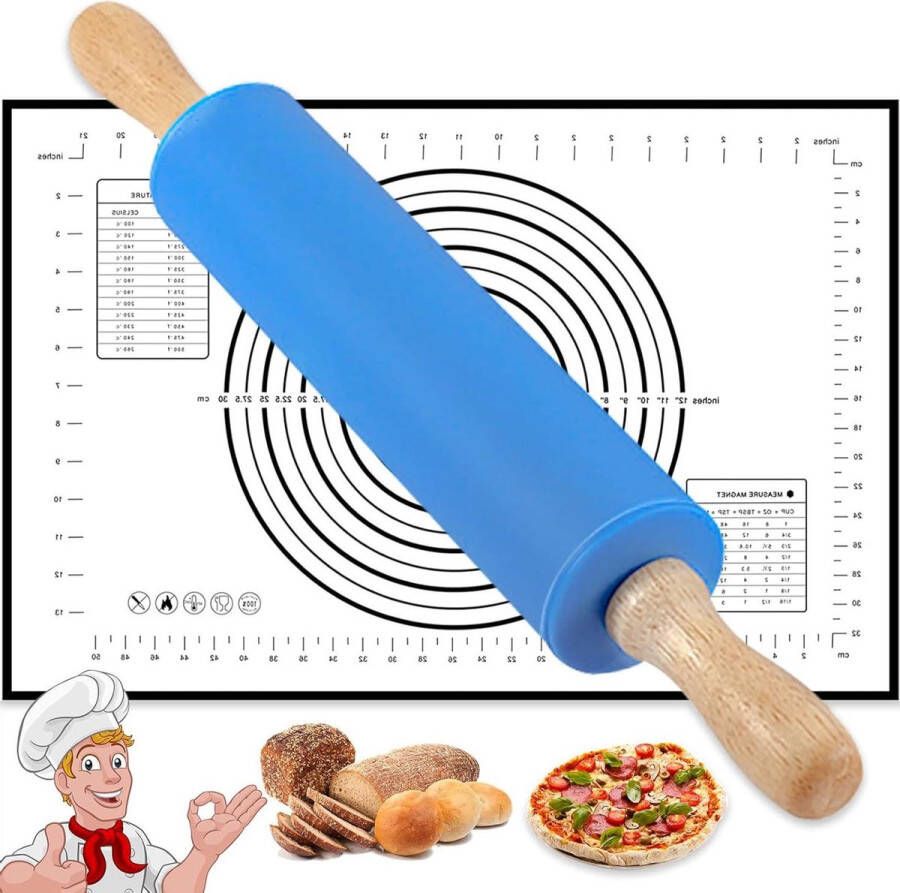 Deegroller 17 inch Roestvrijstalen draaibare siliconen deegroller Blauw Voor pizza pasta koekjes taartcrust