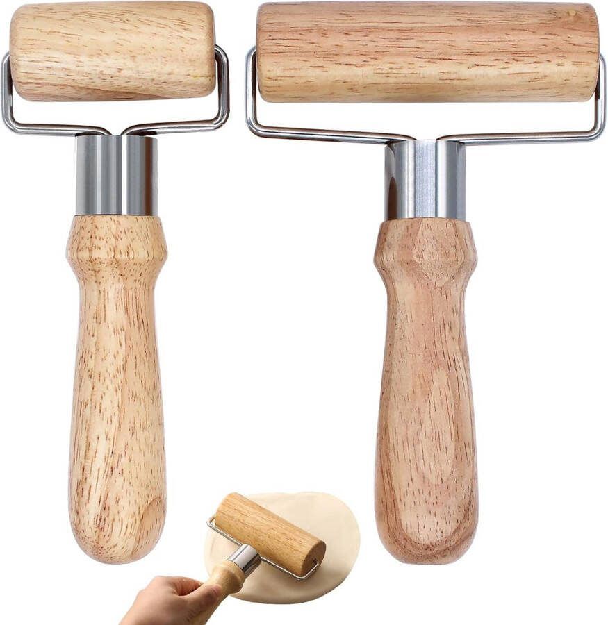 Deegroller 2 stuks kleine en middelgrote deegroller beukenhout deegroller T-vormige rolstaaf voor cake pizza bakken fondant koekjes