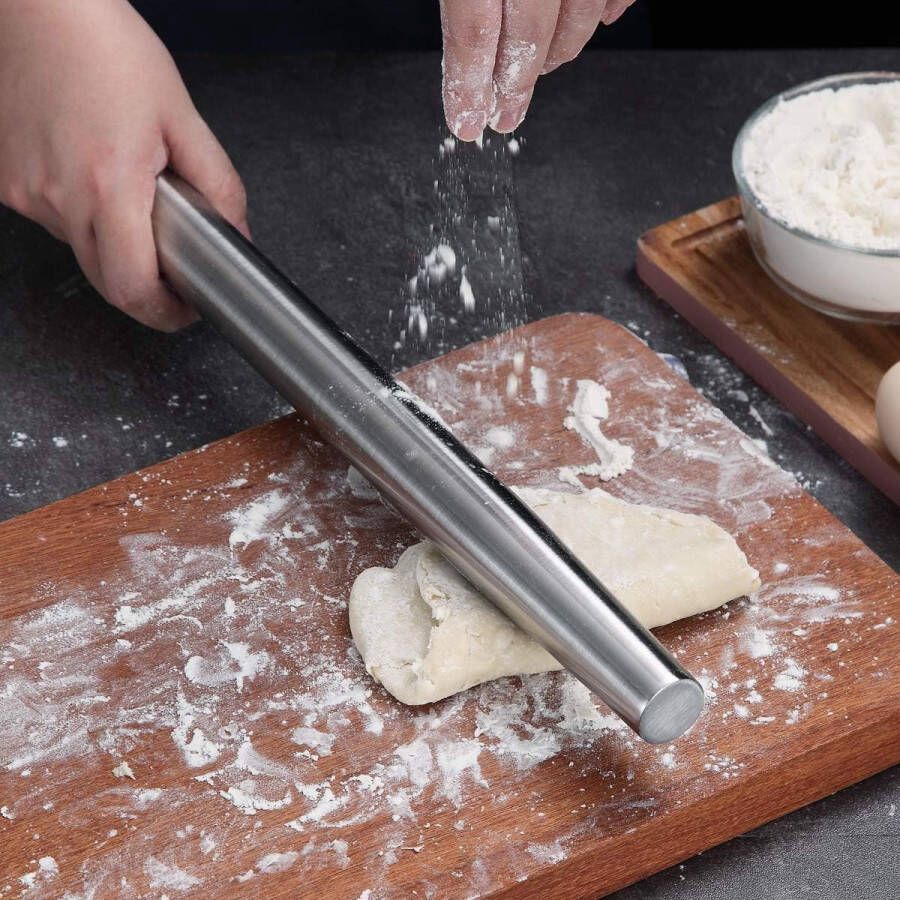 Deegroller 42 cm roestvrij staal deegroller matte afwerking voor het bakken van pizza deeg cake essentiële keukengerei cadeau-ideeën Gor Bakers