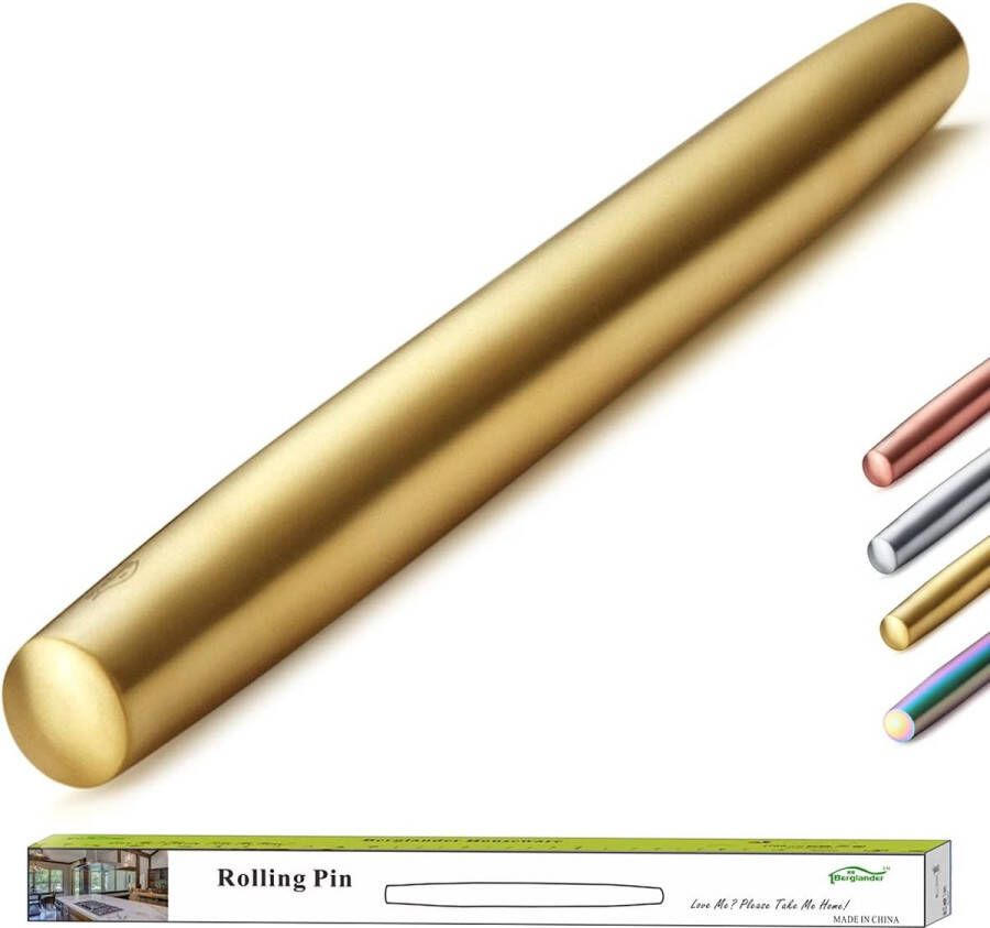 Deegroller 42 cm roestvrij staal deegroller met gouden titanium coating voor het bakken van pizzadeeg cake essentiële keukengerei cadeau-ideeën Gor Bakers