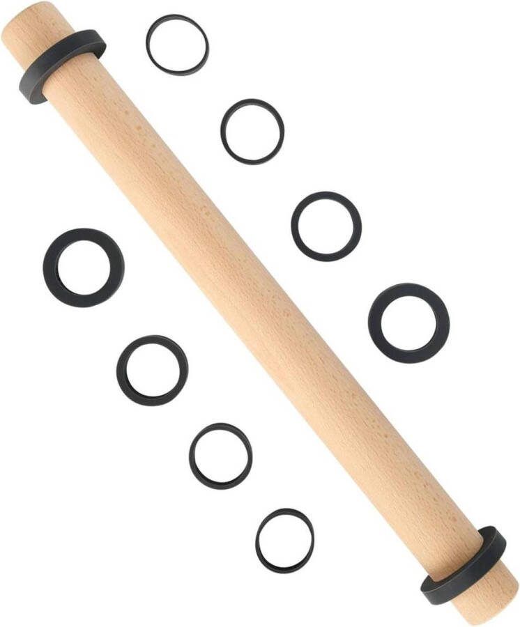 Deegroller Beukenhout 45cm Bakaccessoires voor Fondant Pizza Koekjes 5 Afneembare Siliconen Ring