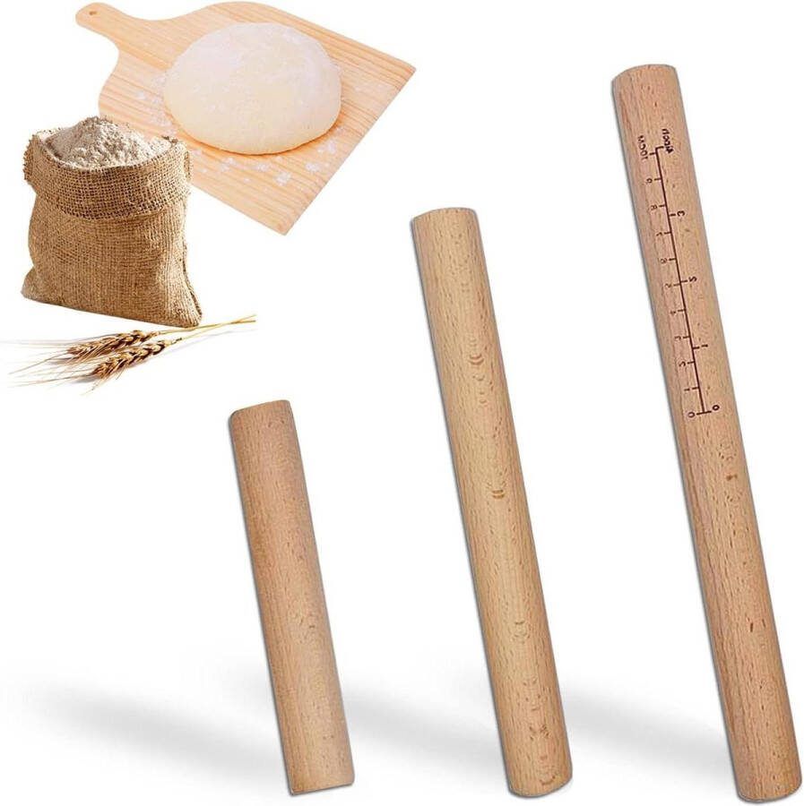 Deegroller houten deegroller massief beukenhout schaaldesign voor pasta fondant 30 25 16 cm