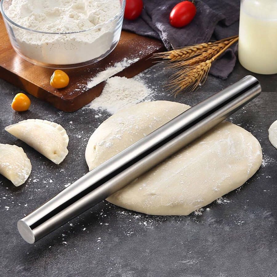 Deegroller Roestvrijstalen deegroller Antiaanbaklaag Metalen deegroller Bakaccessoires voor pizza koekjes gebak deeg fondant (40 cm)