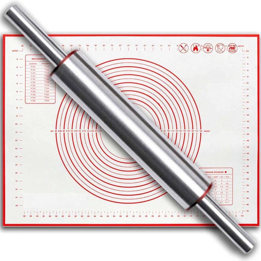 Deegroller siliconen bakmatten set grote niet-stick BBQ-mat 43 cm nul onderhoud voedselveilig koekjes gebak pizzabrood pasteitaart fondant glazuur
