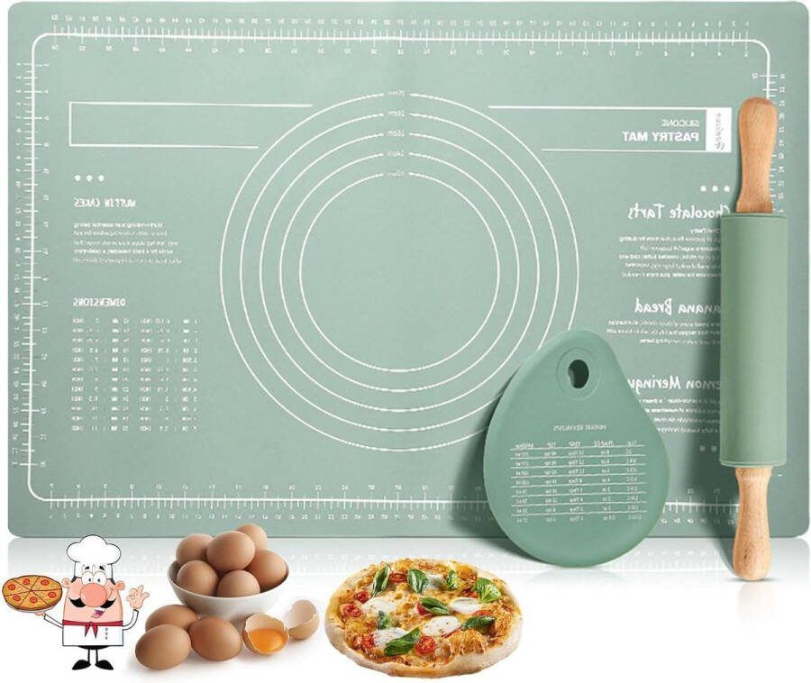 Deegroller siliconen bakonderlegger 3 stuks grote anti-aanbak bakmat 60 x 40 cm groen