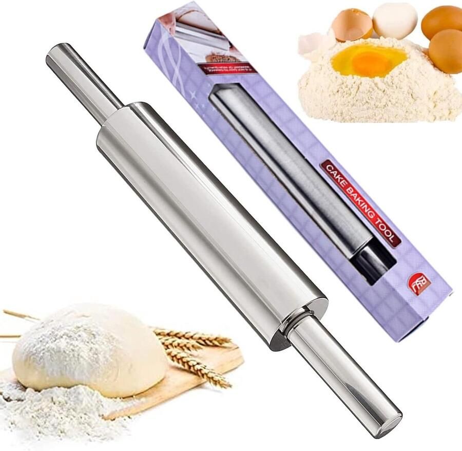 Deegroller van roestvrij staal met houten handgrepen antiaanbaklaag bakaccessoires rolpin voor fondant pizza koekjes deeg kruimeldeeg