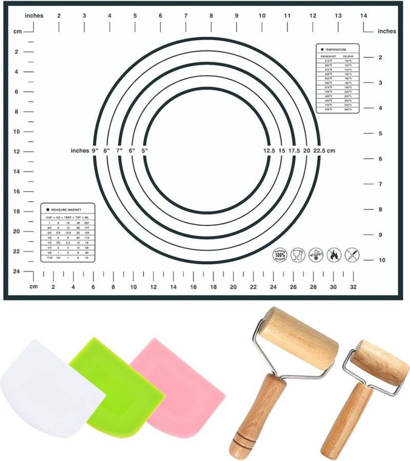 Deegroller voor bakset bevat 2 deegrollers en 3 deegschrapers en 1 bakmat ideale set voor alle soorten desserts pizza's pasta