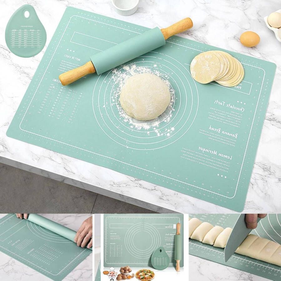 Deegrollers siliconen groot bakonderleggers 60 x 40 cm antislip anti-aanbaklaag bakmat met hoge rand koekjes werkblad placemats groen