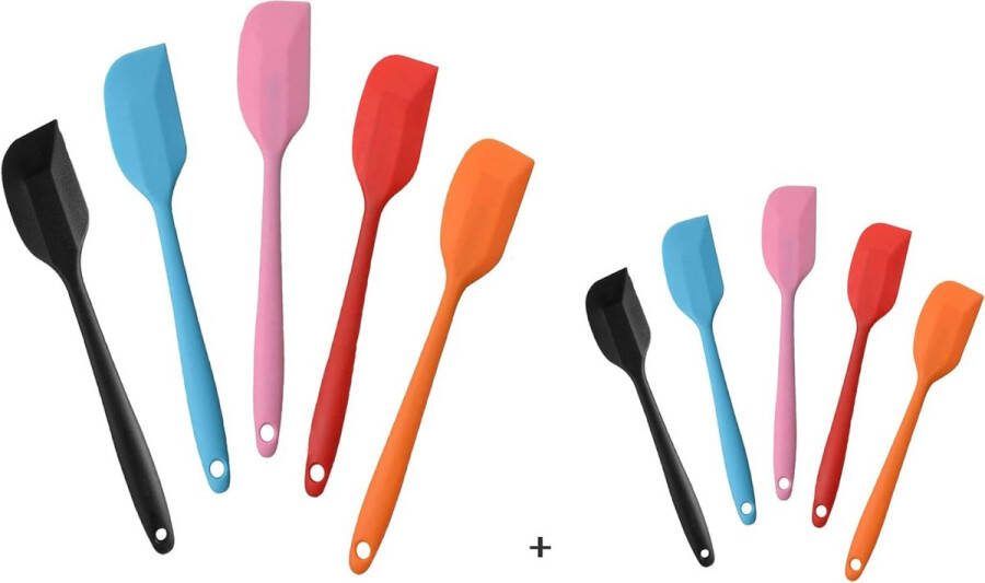 Deegschraper siliconen spatel 10 stuks hittebestendig 500 °C spatel voor de keuken BPA-vrij (5 stuks 21 cm + 5 stuks 28 cm)