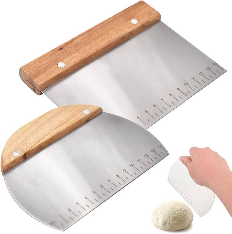 Deegschraper van roestvrij staal 2 stuks deegschraper met houten handvat multifunctionele gebak deegsnijder levensmiddelenkwaliteit grillschraper hakmolen voor brood gebak cake