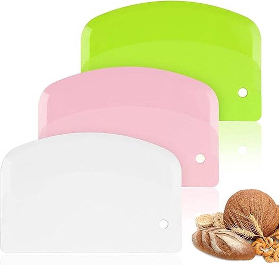 Deegschraperkaart kunststof 3 stuks komschraper deegschraper kunststof deegsnijder voor deegcakes pizza bakgereedschap (groen wit roze) (Groen Wit Roze)