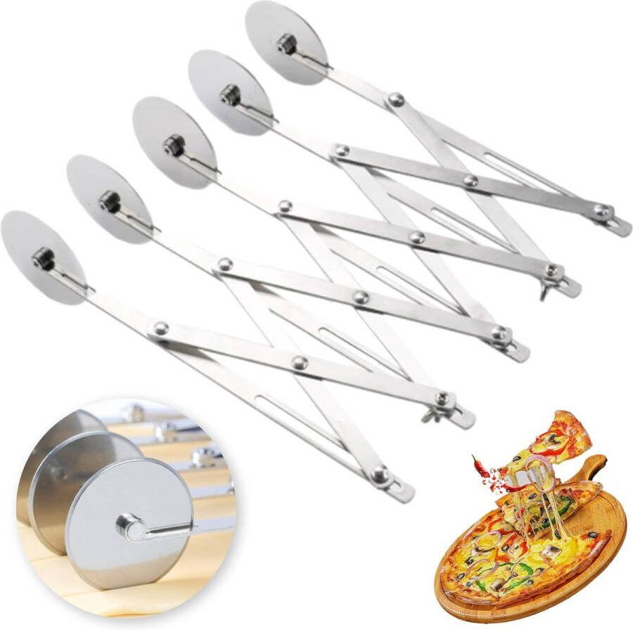 Deegsnijder met 5 wielen deegverdeler roestvrij staal 5 wielen verstelbare pizzasnijder met handvat roestvrij staal deegverdeler taartverdeler voor pizza cake deeg (zilver)