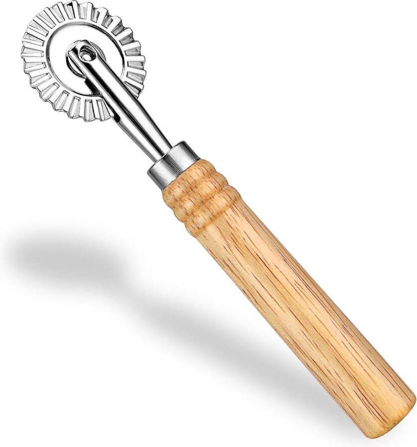 Deegsnijder pastasnijderwiel pizzasnijder zinklegering lange houten handgreep ravioli-stempelmaker pers rolsnijder pizza-gebakgereedschap vormen-geribbelde keukenhulp pizzasnijder