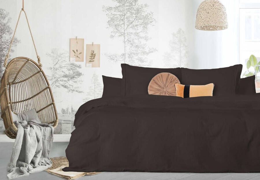 Elegance Dekbedovertrek Uni Percal Katoen Met Bies brown 240x200 220cm