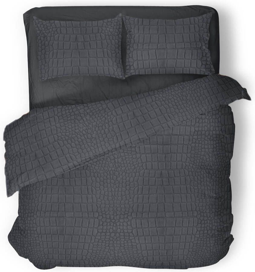 Dekbedovertrek Micro Mink Crocodile Dekbedovertrek 240x200 220cm Anthracite Velvet Dekbedovertrek