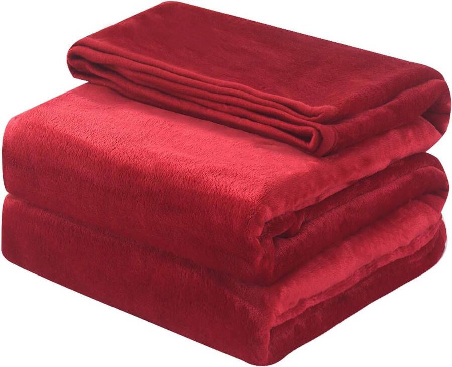 Deken 130 x 150 cm rood fleece dekbed warme knuffeldeken wollige fleecedeken sprei woondeken wollen deken bankdeken tweezijdig