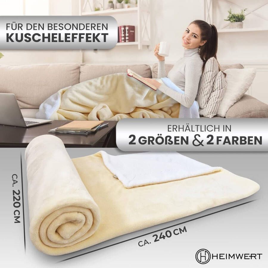 Deken knuffeldeken Sherpa wollen deken superzachte warme dikke knuffeldeken wollig extra pluizige fleecedeken en sprei voor bank bed bank vanille 220 x 240 cm