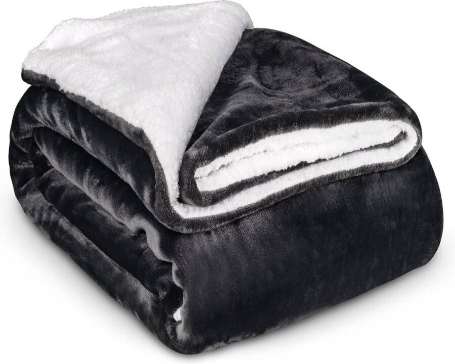 Deken knuffeldeken Sherpa wollen deken superzachte warme dikke knuffeldeken wollig extra pluizige fleecedeken en sprei voor bank bed of bank grijs 220 x 240 cm