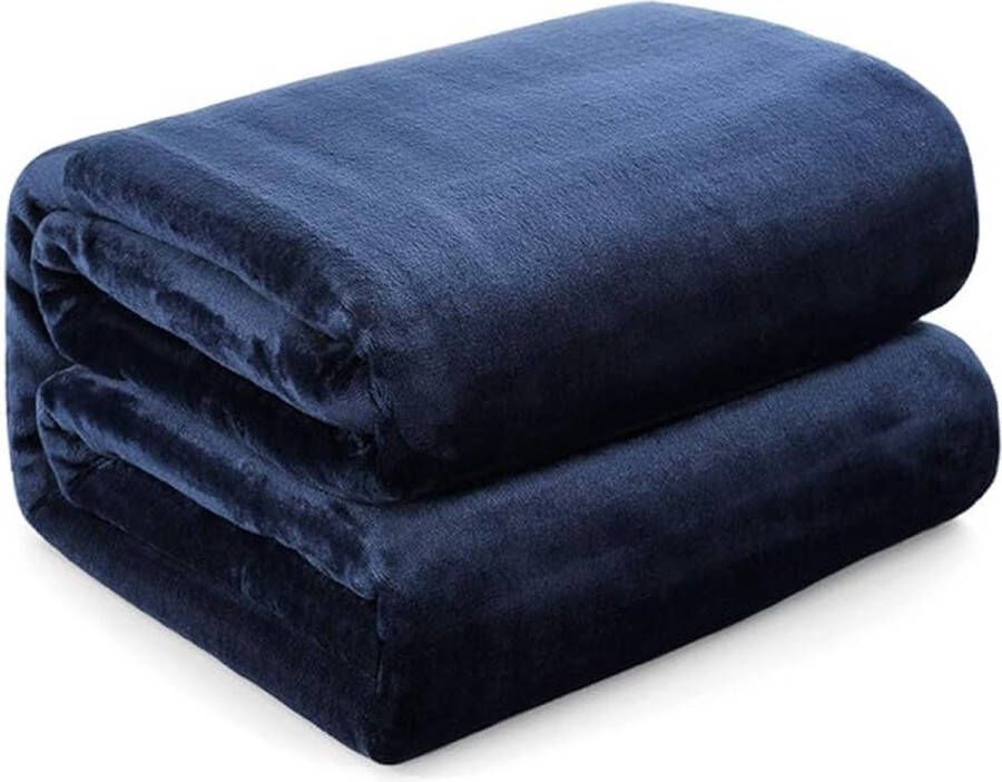 Deken wollig zachte en warme fleecedeken voor bed op de bank deken als bankdeken woondeken 130 x 150 cm marineblauw