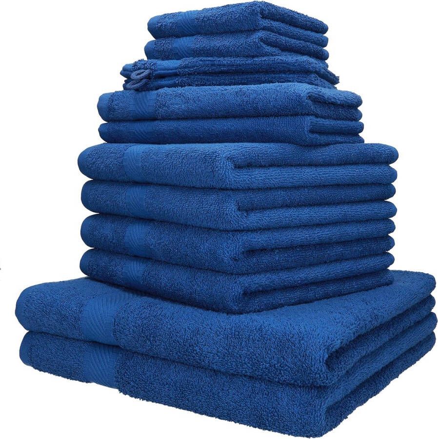 Delige handdoekenset Palermo 100% katoen 2 ligdoeken 4 handdoeken 2 gastendoekjes 2 zeepdoekjes 2 washandjes kleur blauw