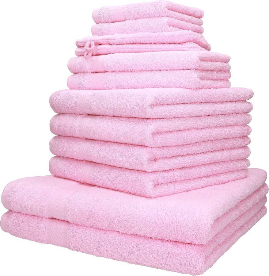 Delige handdoekenset Palermo 100% katoen 2 ligdoeken 4 handdoeken 2 gastendoekjes 2 zeepdoekjes 2 washandjes kleur roze