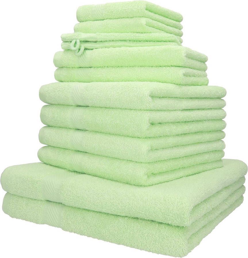 Delige handdoekenset Palermo 100% katoen 2 ligdoeken 4 handdoeken 2 gastendoekjes 2 zeepdoekjes 2 washandjes kleur groen