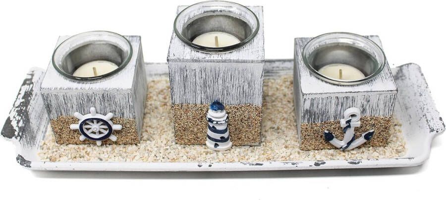 Delige maritieme tafeldecoratieset theelichtenset voor de woonkamer kaarsenhouder theelichthouder ter decoratie (maritiem)
