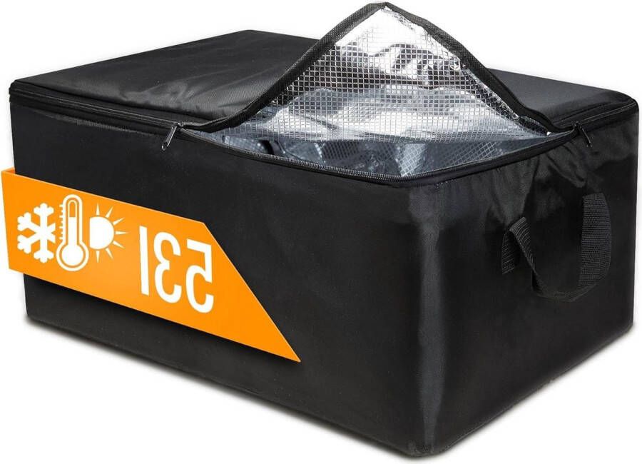 Delivery Bag Grote koeltas thermotas voor opvouwbare box koelbox isolatiekist boodschappentas isolatie voor warmte en kou voedseltransport zwart 60 cm x 40 cm x 25 cm Delivery Bag