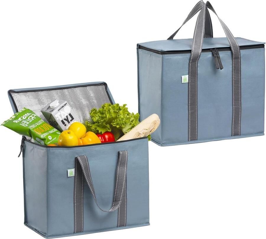 Delivery Bag Herbruikbare Koeltassen Grote Duurzame Handgrepen Dubbele Ritssluitingen Staand Opvouwbaar Lichtblauw 2 Stuks Delivery Bag