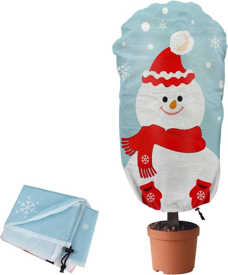 Delixike Winter Plant Fleece Vorst Bescherming Cover Plant Warming Jakets met trekkoord Tuinplant Warme Covers Bescherm Potplanten Rip Resistant Kerst Sneeuwpop Patroon (80 x 100 cm)
